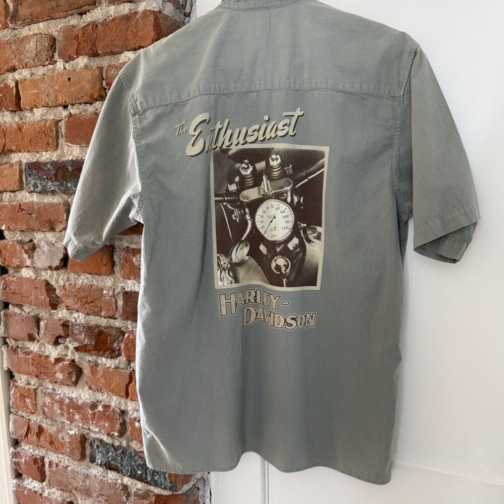 VTG Harley Davidson Shirt Men's Sz M Button Up The Enthusiast Graphic Print